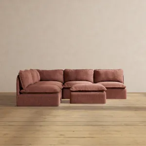 Modular Performance 5-Seater Open-Ends Corner Sectional   Ottoman in Chestnut | Relaxed Blend