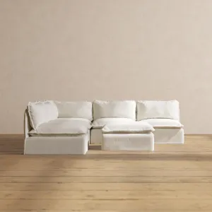 Modular Performance 5-Seater Open-Ends Corner Sectional   Ottoman in Eggshell | Relaxed Blend