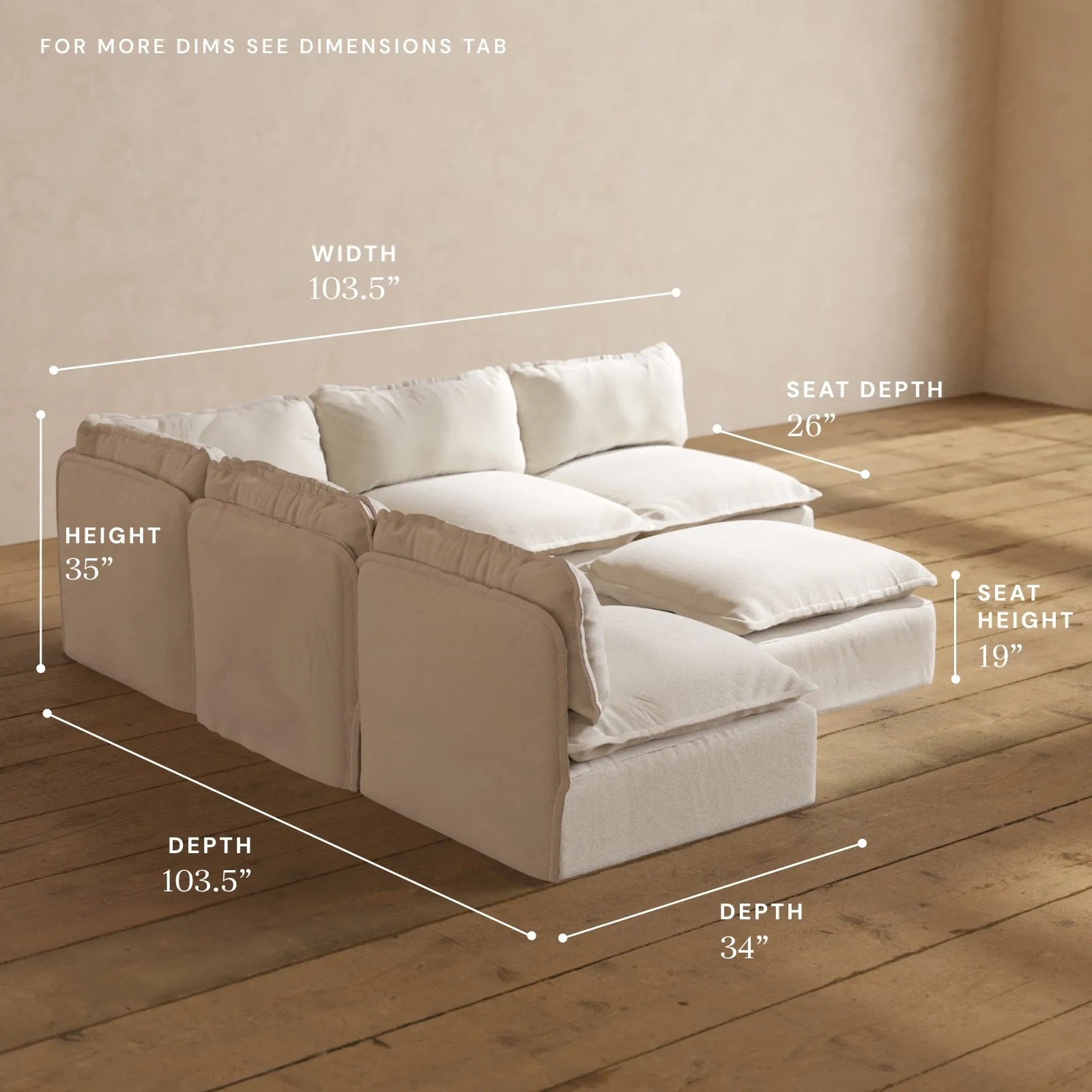Modular Performance 5-Seater Open-Ends Corner Sectional   Ottoman in Flour | Deluxe Blend