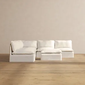 Modular Performance 5-Seater Open-Ends Corner Sectional   Ottoman in Mousse | Relaxed Blend