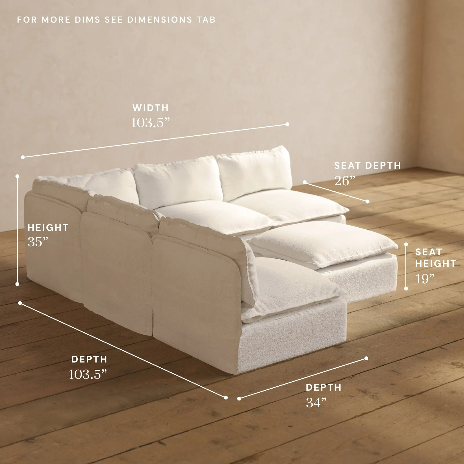 Modular Performance 5-Seater Open-Ends Corner Sectional   Ottoman in Mousse | Relaxed Blend