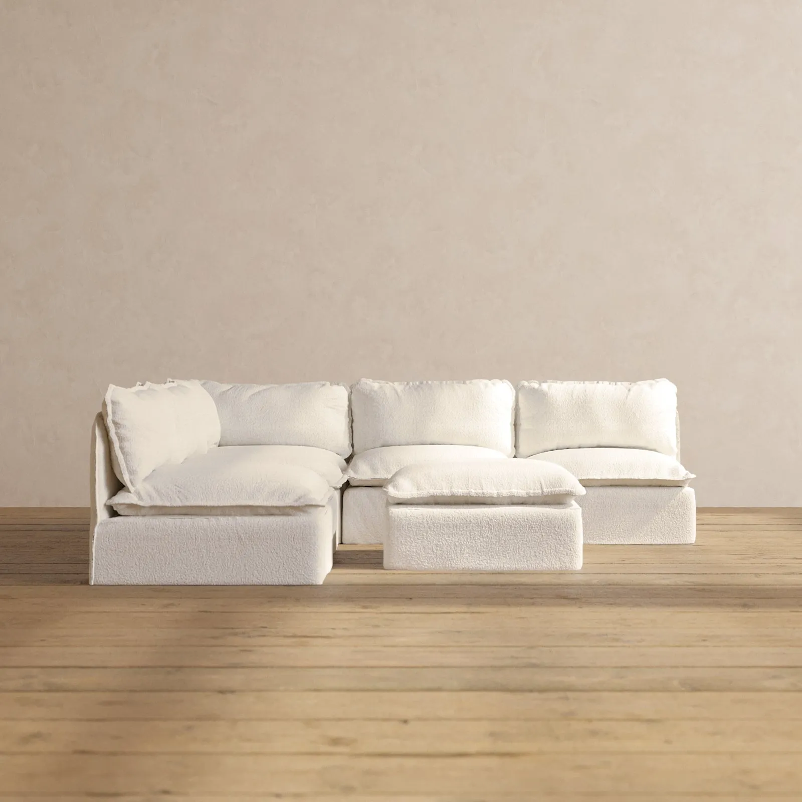 Modular Performance 5-Seater Open-Ends Corner Sectional   Ottoman in Mousse | Relaxed Blend
