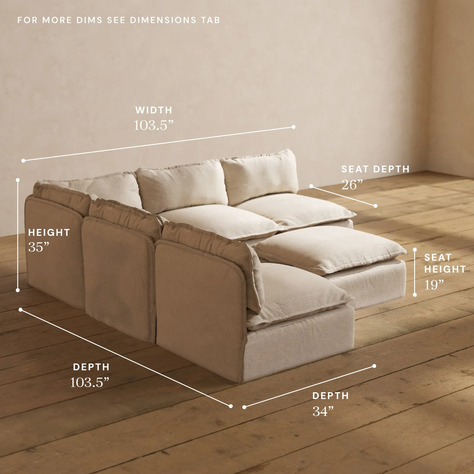 Modular Performance 5-Seater Open-Ends Corner Sectional   Ottoman in Oat | Deluxe Blend