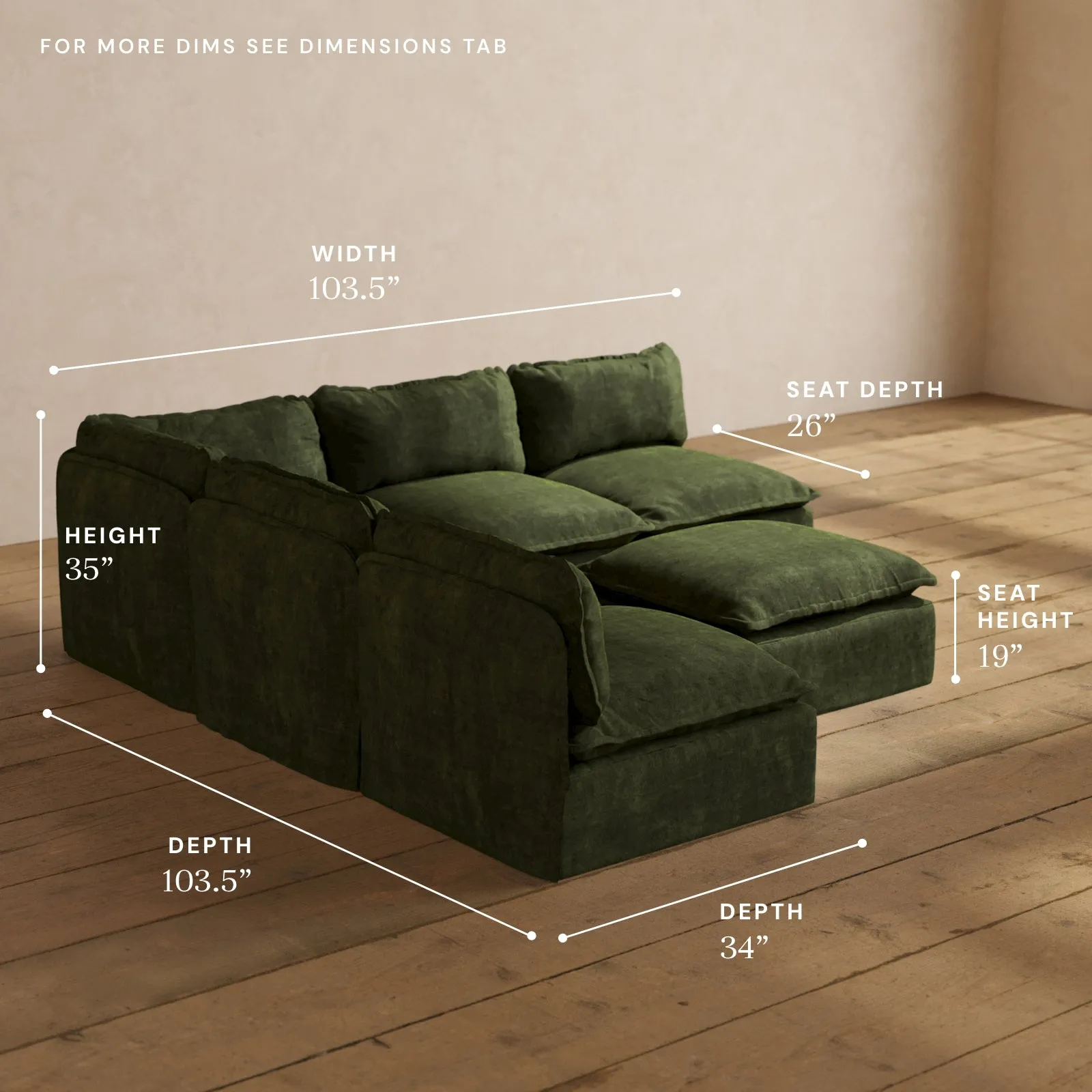 Modular Performance 5-Seater Open-Ends Corner Sectional   Ottoman in Olive | Relaxed Blend