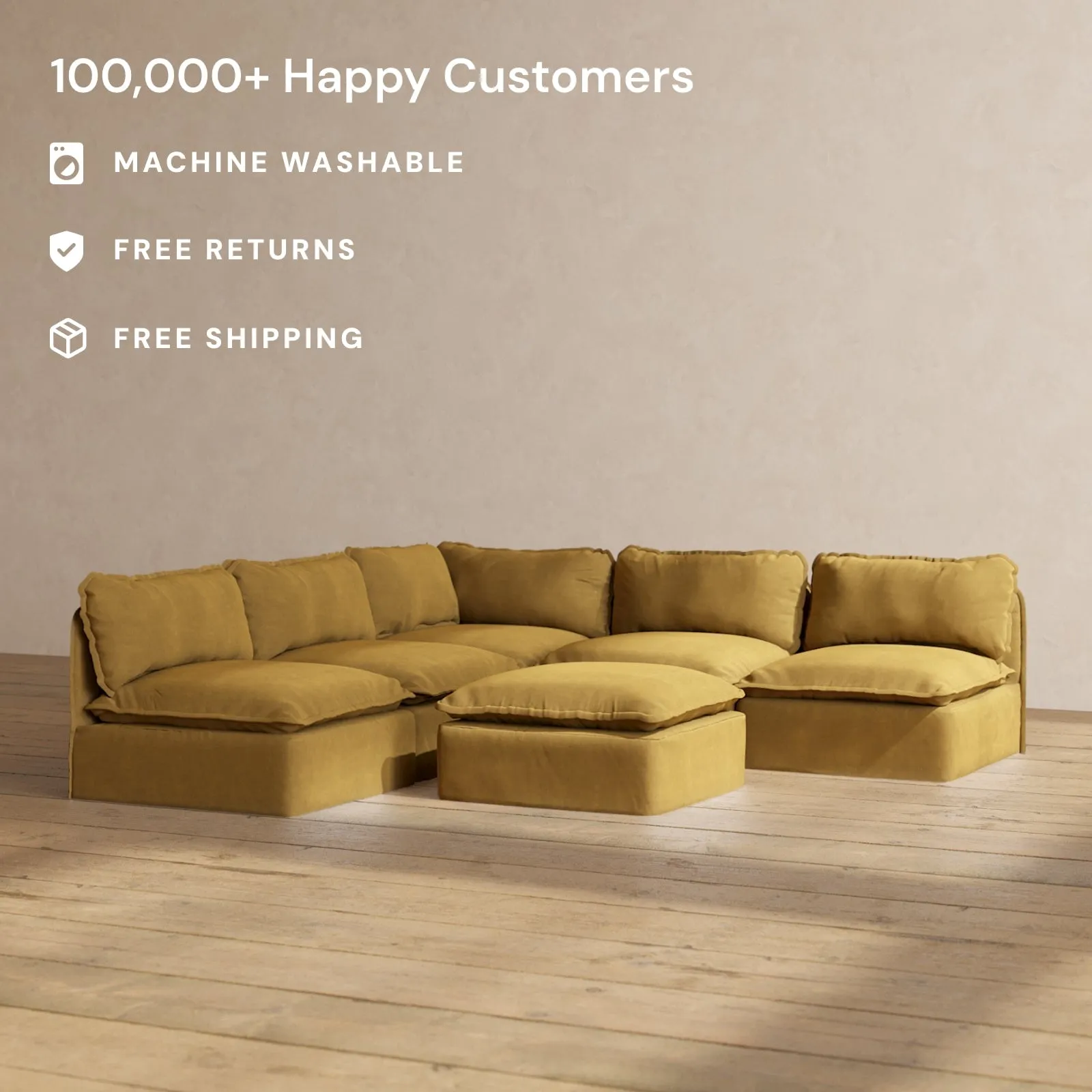 Modular Performance 5-Seater Open-Ends Corner Sectional   Ottoman in Toffee | Deluxe Blend