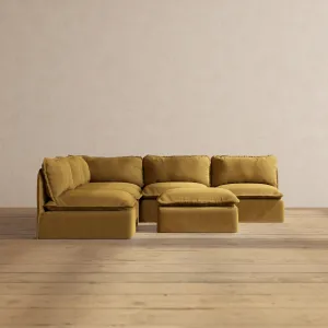 Modular Performance 5-Seater Open-Ends Corner Sectional   Ottoman in Toffee | Deluxe Blend