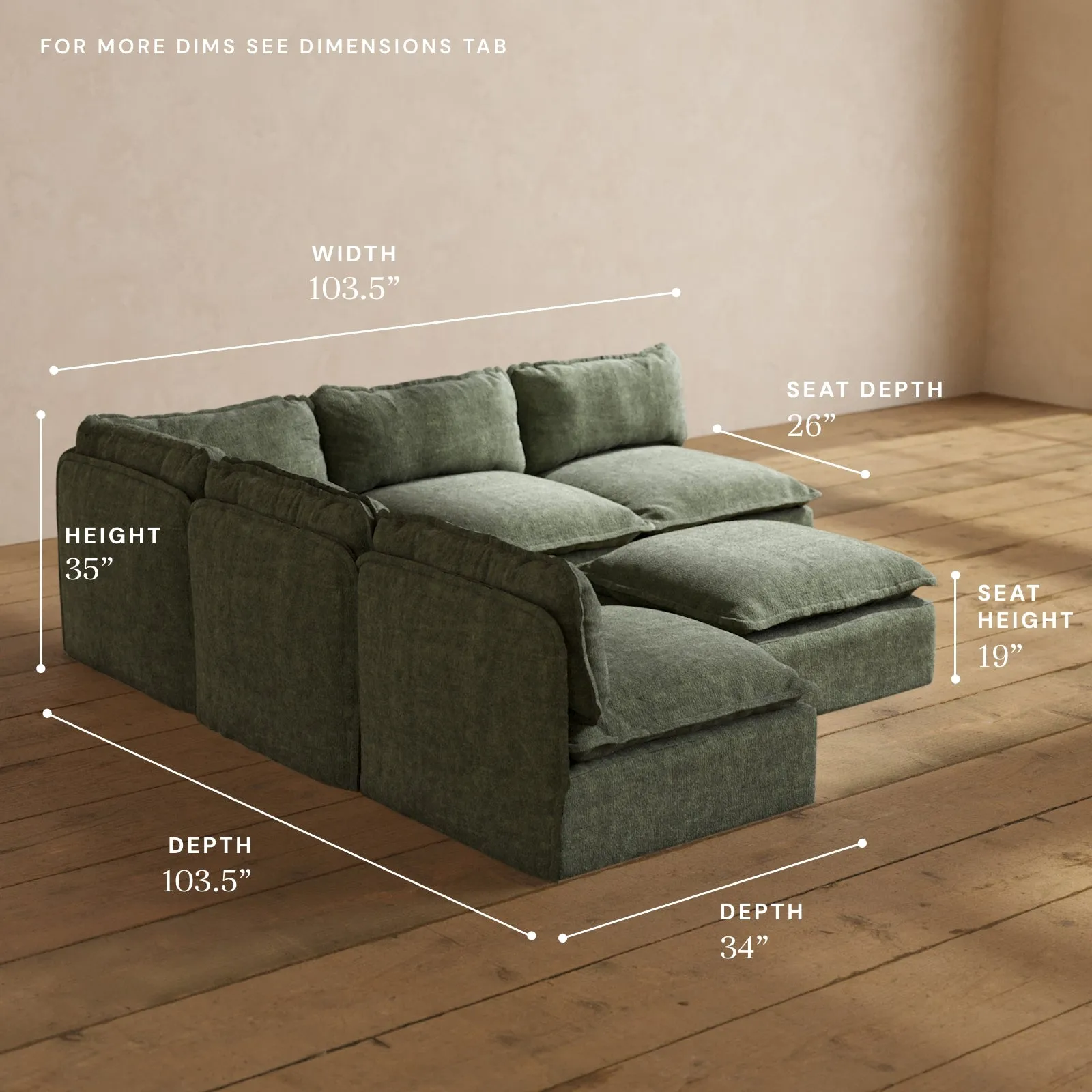 Modular Performance 5-Seater Open-Ends Corner Sectional   Ottoman in Willow | Deluxe Blend