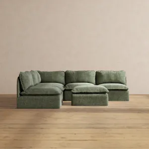 Modular Performance 5-Seater Open-Ends Corner Sectional   Ottoman in Willow | Deluxe Blend