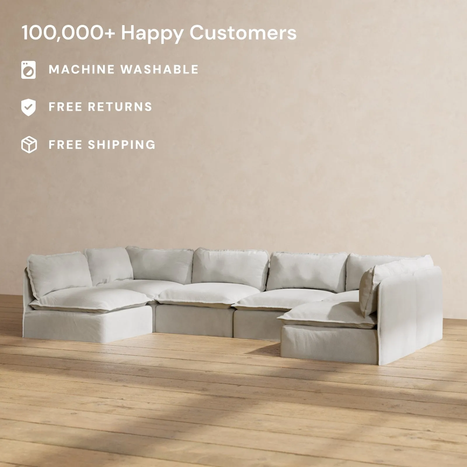 Modular Performance 6-Seater Open-Ends U-Sectional in Cloud | Deluxe Blend