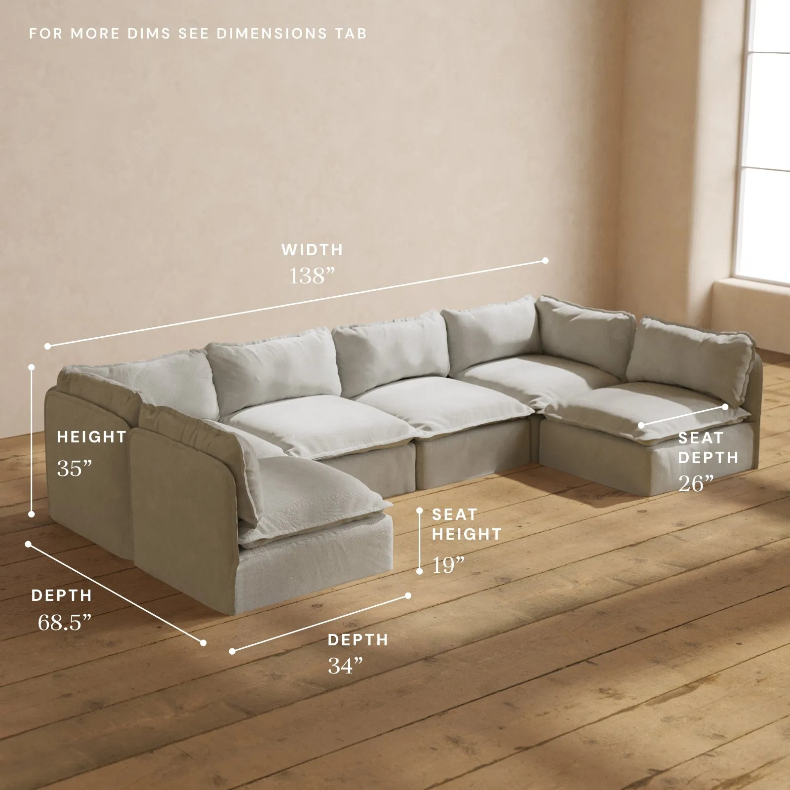 Modular Performance 6-Seater Open-Ends U-Sectional in Cloud | Deluxe Blend