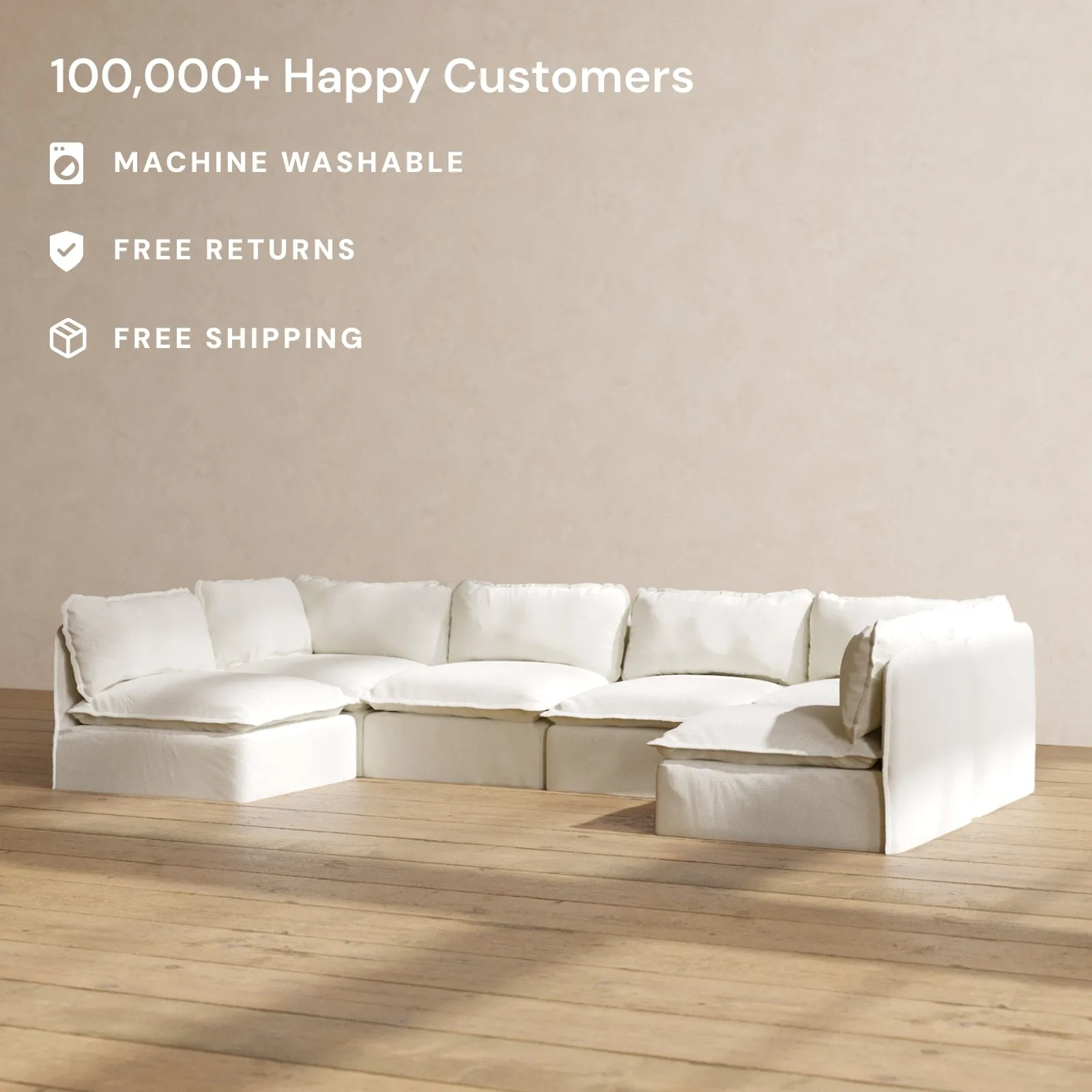Modular Performance 6-Seater Open-Ends U-Sectional in Eggshell | Relaxed Blend