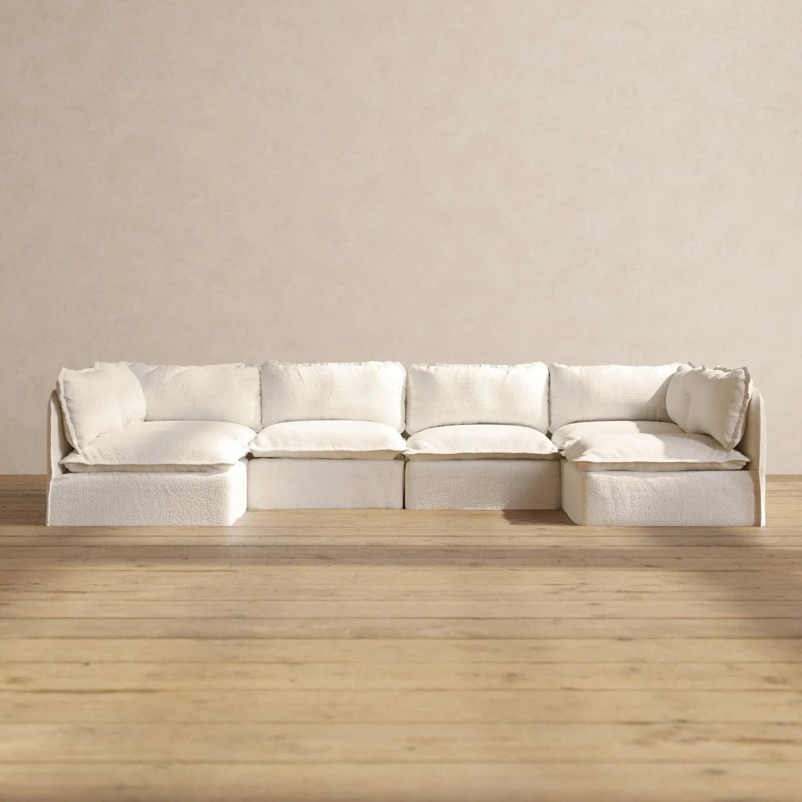 Modular Performance 6-Seater Open-Ends U-Sectional in Mousse | Deluxe Blend