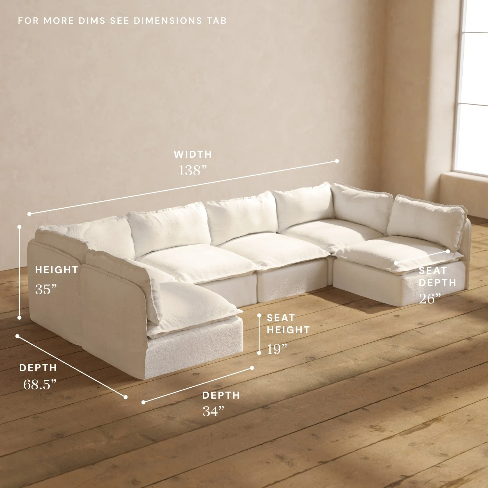 Modular Performance 6-Seater Open-Ends U-Sectional in Mousse | Deluxe Blend