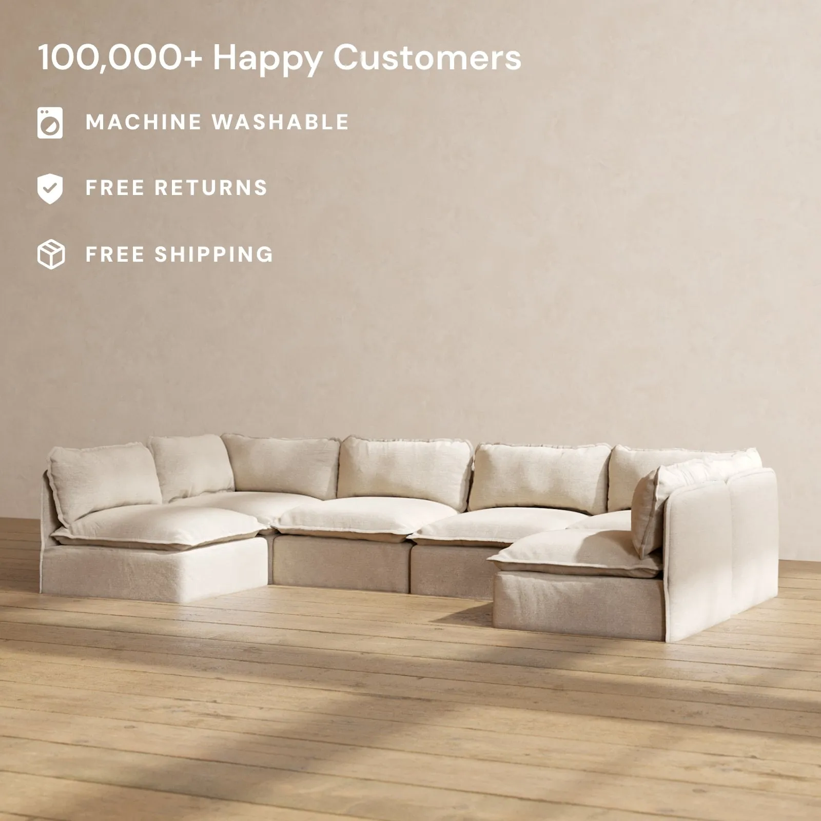 Modular Performance 6-Seater Open-Ends U-Sectional in Oat | Relaxed Blend