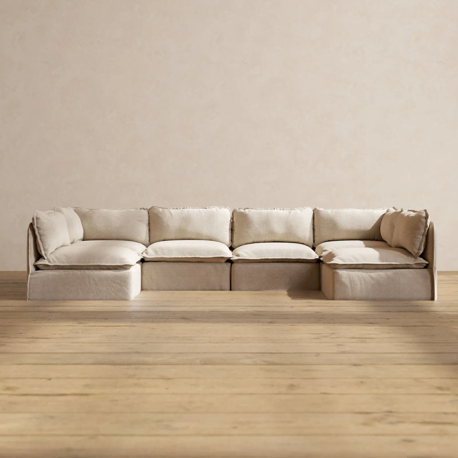 Modular Performance 6-Seater Open-Ends U-Sectional in Oat | Relaxed Blend