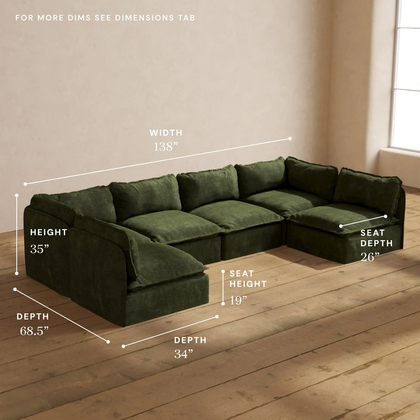 Modular Performance 6-Seater Open-Ends U-Sectional in Olive | Deluxe Blend