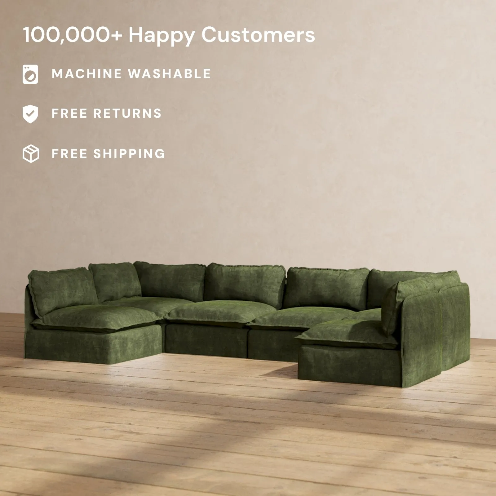 Modular Performance 6-Seater Open-Ends U-Sectional in Olive | Deluxe Blend