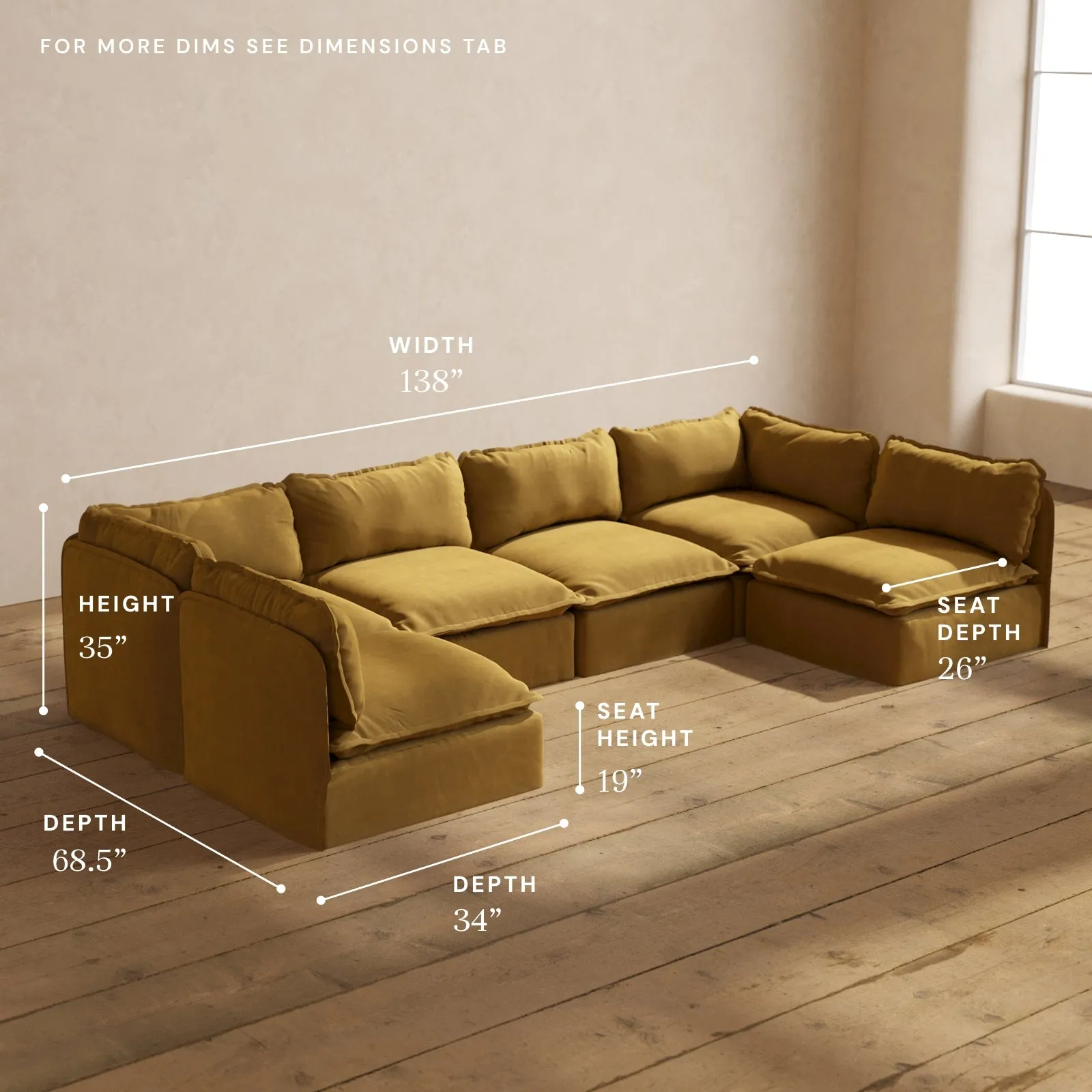 Modular Performance 6-Seater Open-Ends U-Sectional in Toffee | Relaxed Blend