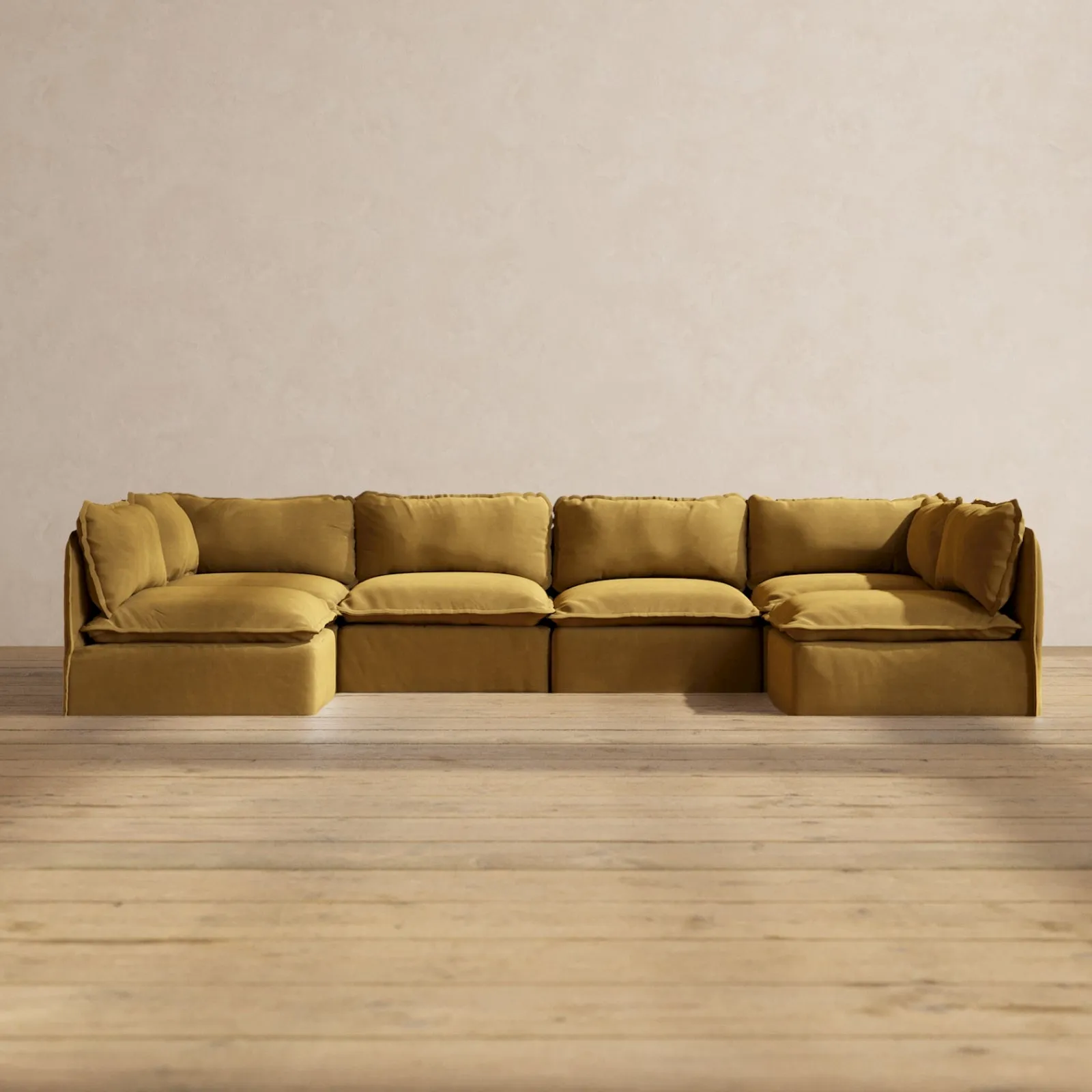 Modular Performance 6-Seater Open-Ends U-Sectional in Toffee | Relaxed Blend