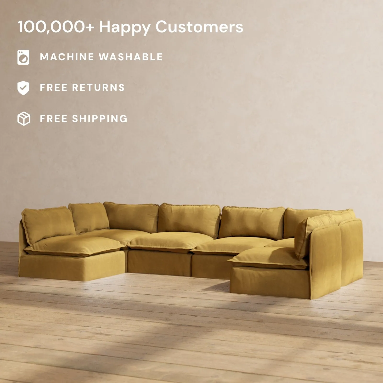 Modular Performance 6-Seater Open-Ends U-Sectional in Toffee | Relaxed Blend