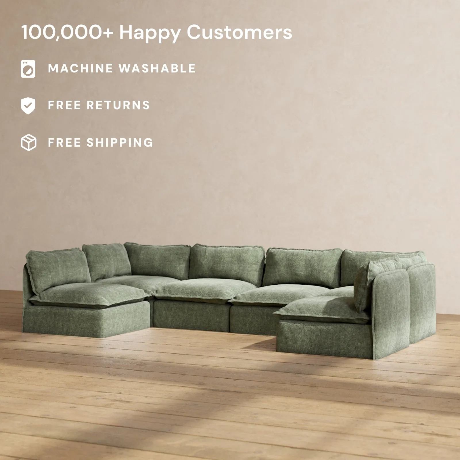 Modular Performance 6-Seater Open-Ends U-Sectional in Willow | Deluxe Blend