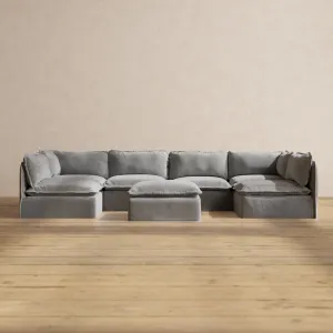Modular Performance 6-Seater Open-Ends U-Sectional   Ottoman in Ash | Relaxed Blend