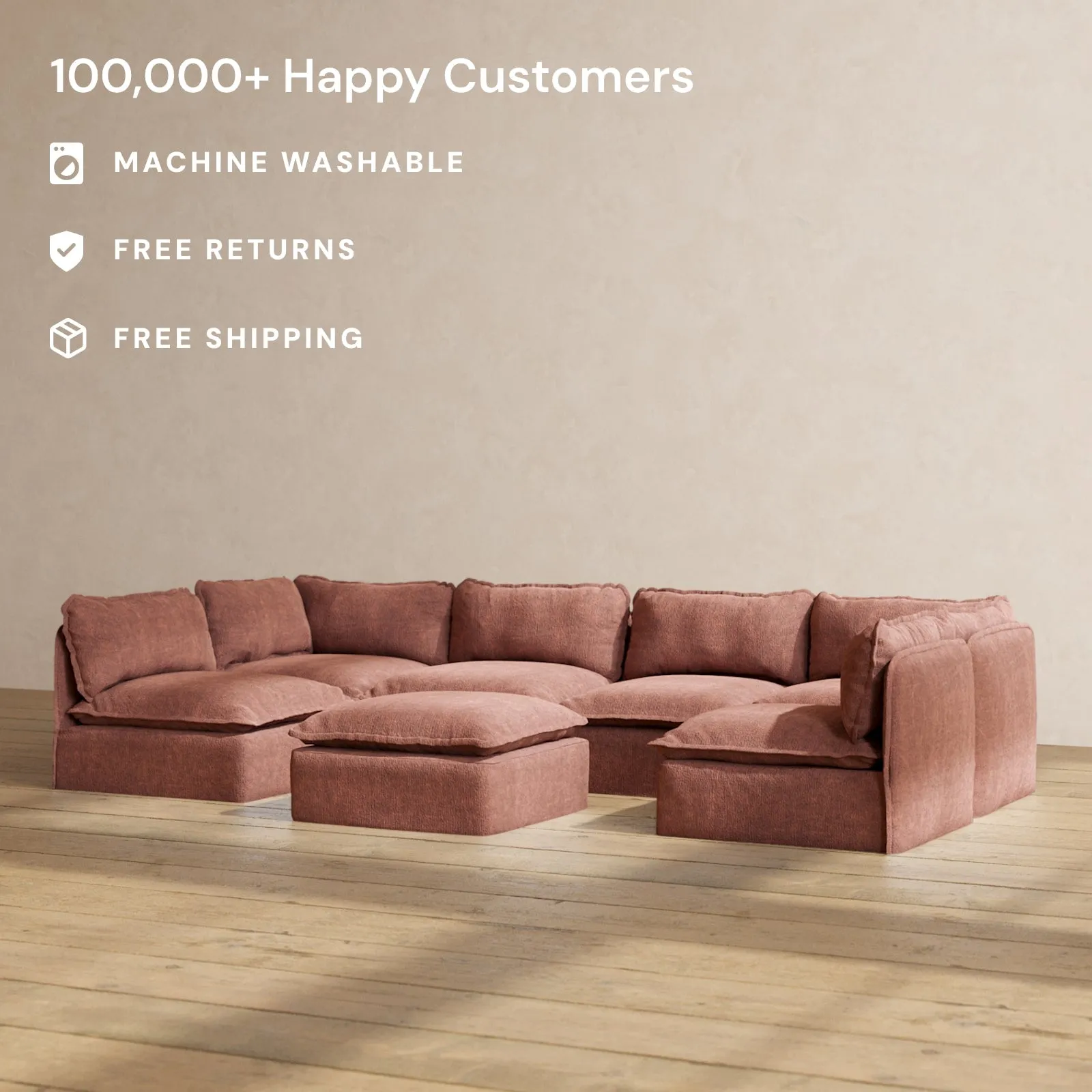 Modular Performance 6-Seater Open-Ends U-Sectional   Ottoman in Chestnut | Deluxe Blend