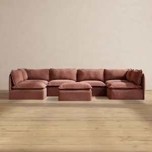 Modular Performance 6-Seater Open-Ends U-Sectional   Ottoman in Chestnut | Deluxe Blend