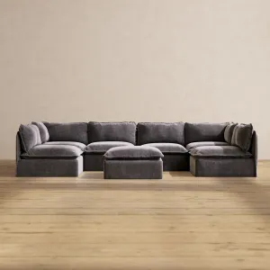 Modular Performance 6-Seater Open-Ends U-Sectional   Ottoman in Cinder | Deluxe Blend