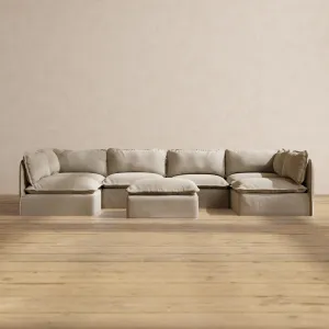 Modular Performance 6-Seater Open-Ends U-Sectional   Ottoman in Dune | Deluxe Blend