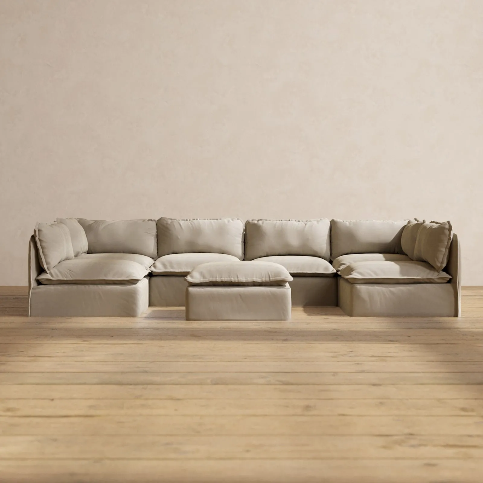 Modular Performance 6-Seater Open-Ends U-Sectional   Ottoman in Dune | Deluxe Blend