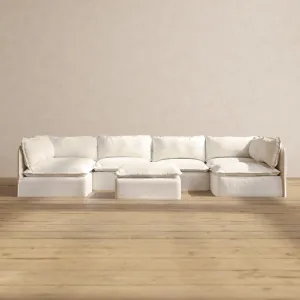 Modular Performance 6-Seater Open-Ends U-Sectional   Ottoman in Mousse | Relaxed Blend