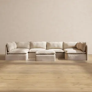 Modular Performance 6-Seater Open-Ends U-Sectional   Ottoman in Oat | Relaxed Blend