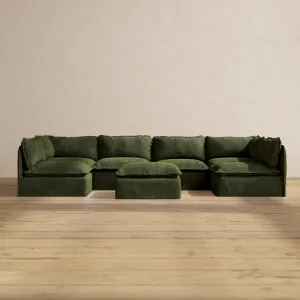 Modular Performance 6-Seater Open-Ends U-Sectional   Ottoman in Olive | Relaxed Blend
