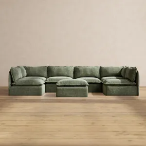 Modular Performance 6-Seater Open-Ends U-Sectional   Ottoman in Willow | Deluxe Blend