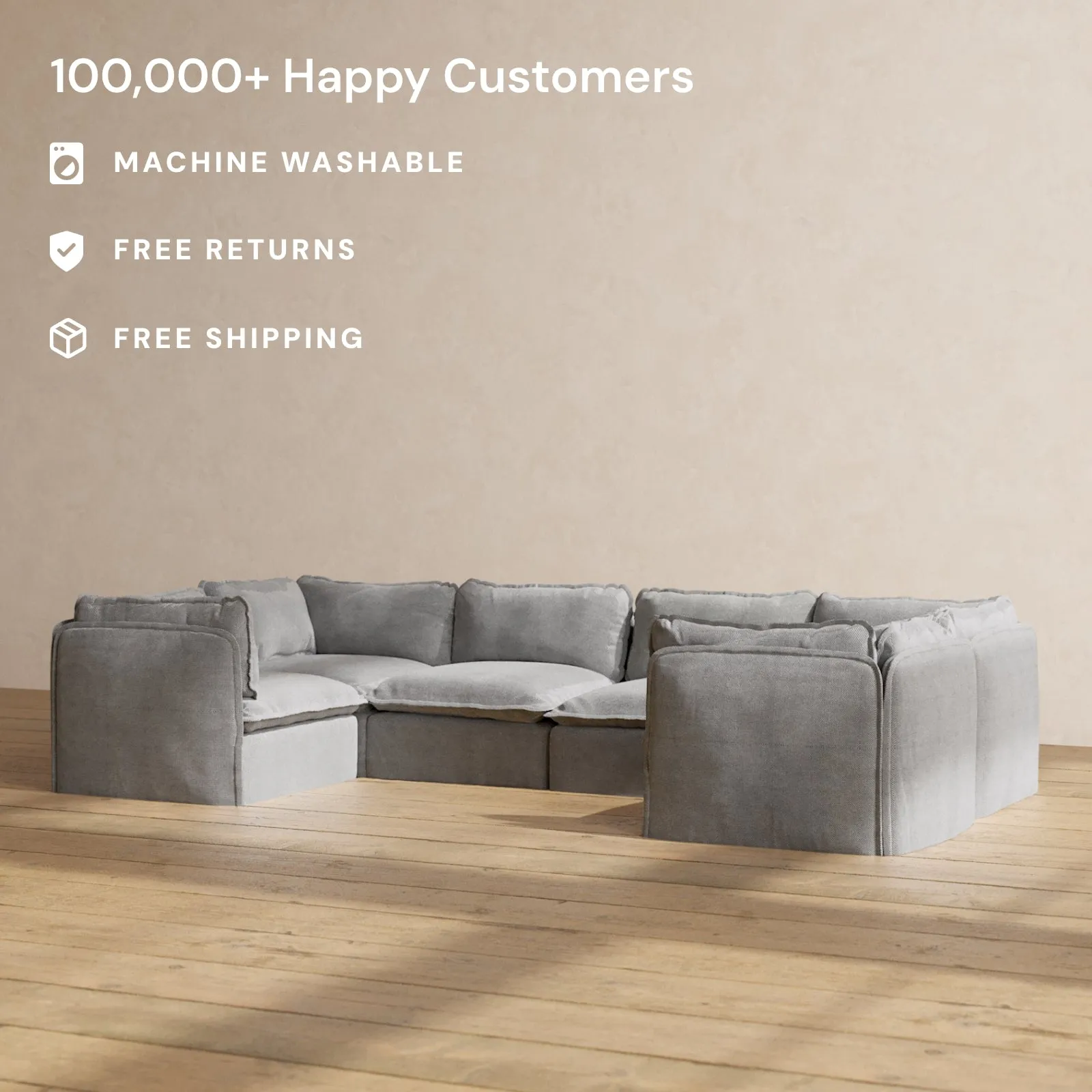 Modular Performance 6-Seater U-Sectional in Ash | Relaxed Blend