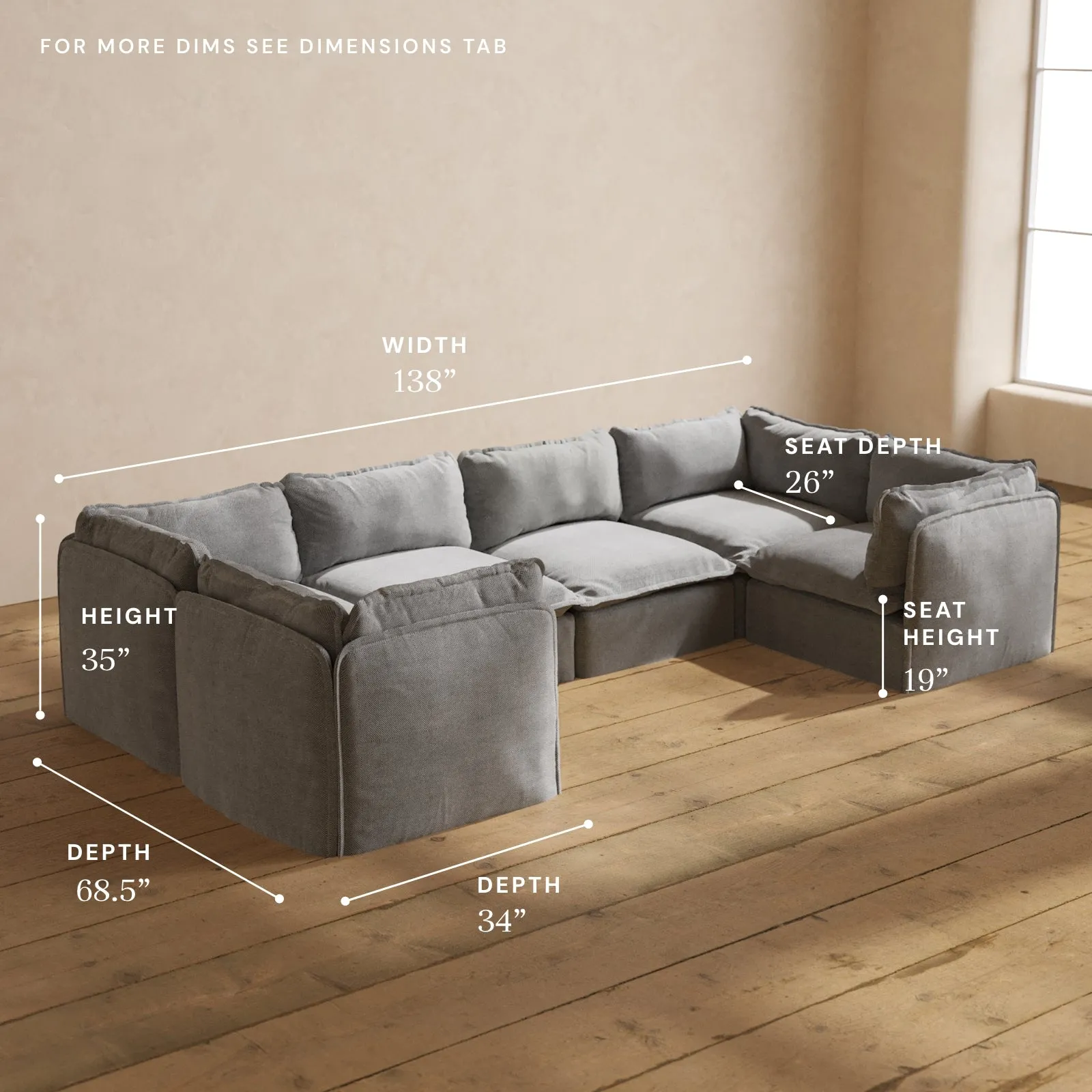 Modular Performance 6-Seater U-Sectional in Ash | Relaxed Blend