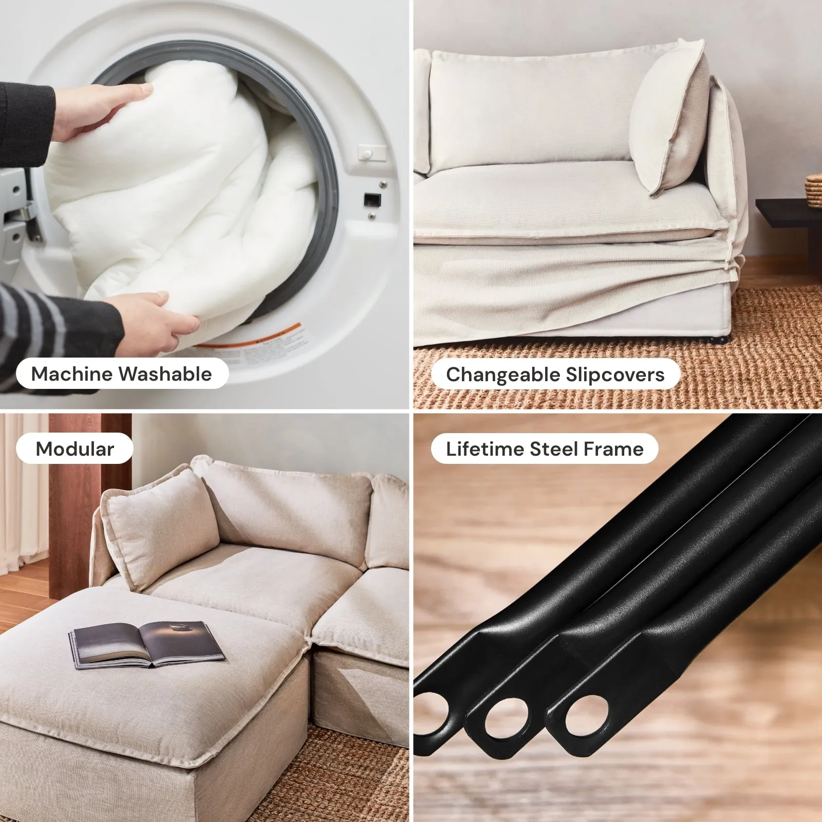 Modular Performance 6-Seater U-Sectional in Flour | Deluxe Blend