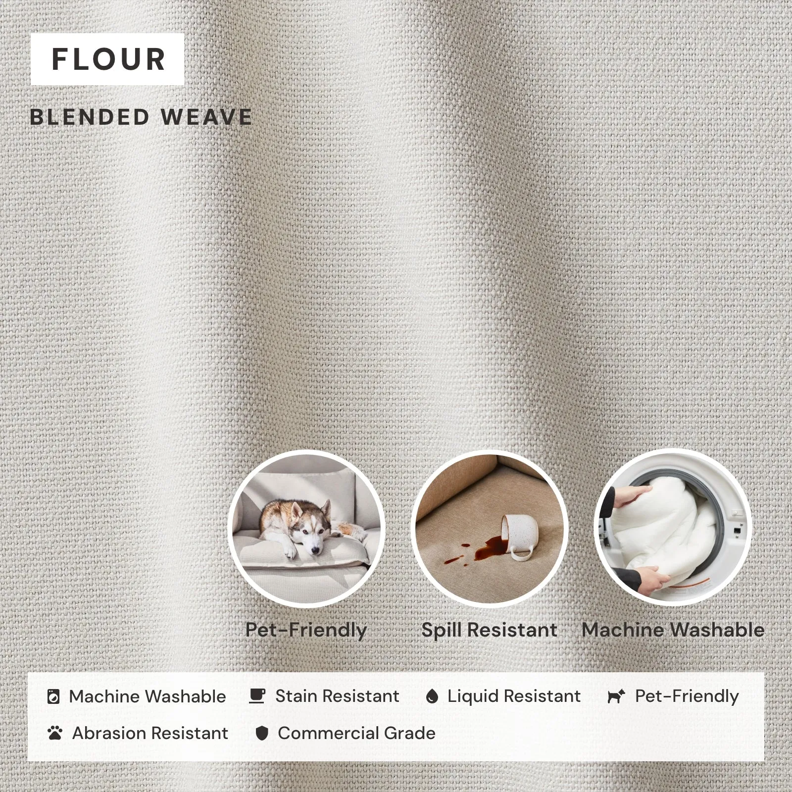 Modular Performance 6-Seater U-Sectional in Flour | Deluxe Blend