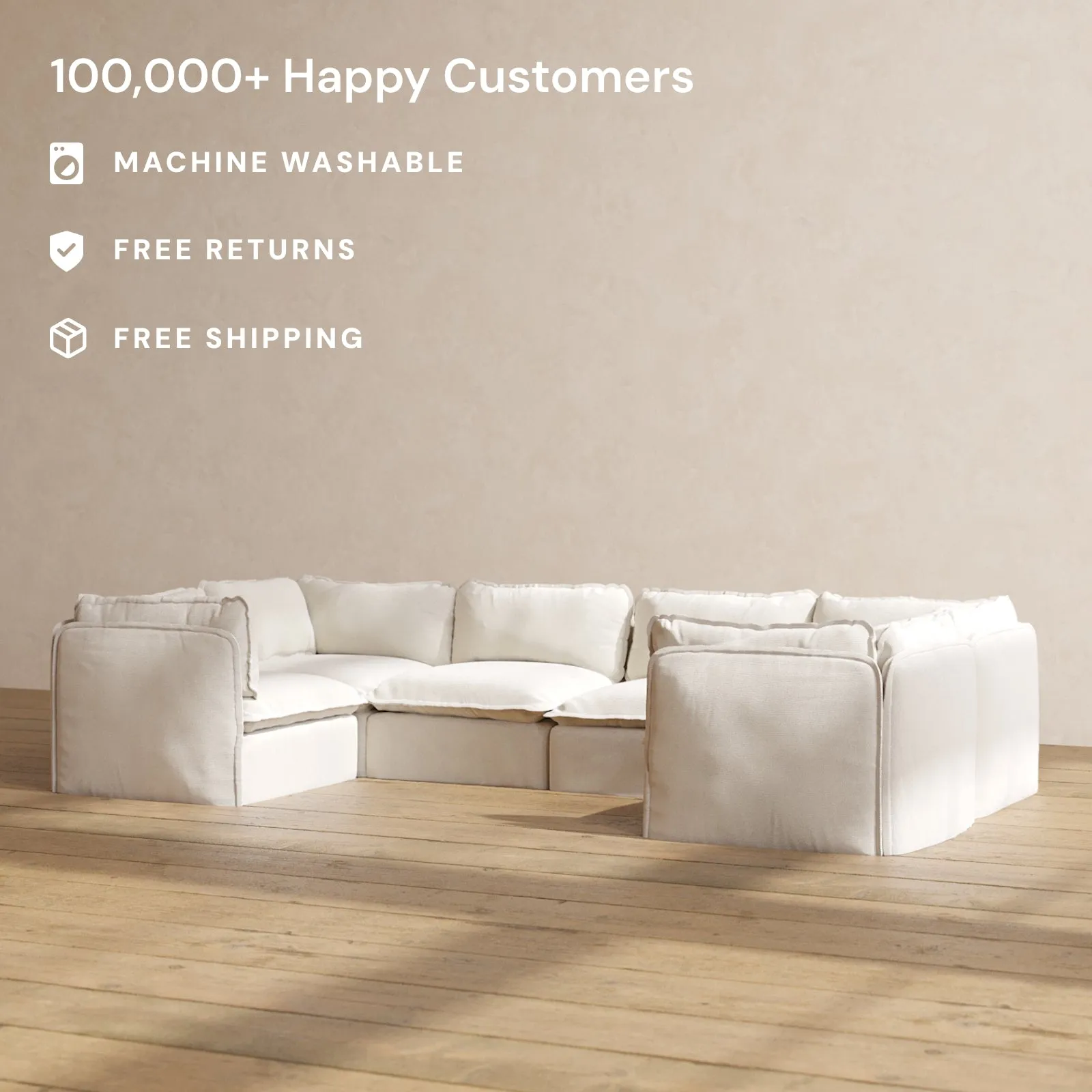 Modular Performance 6-Seater U-Sectional in Flour | Deluxe Blend
