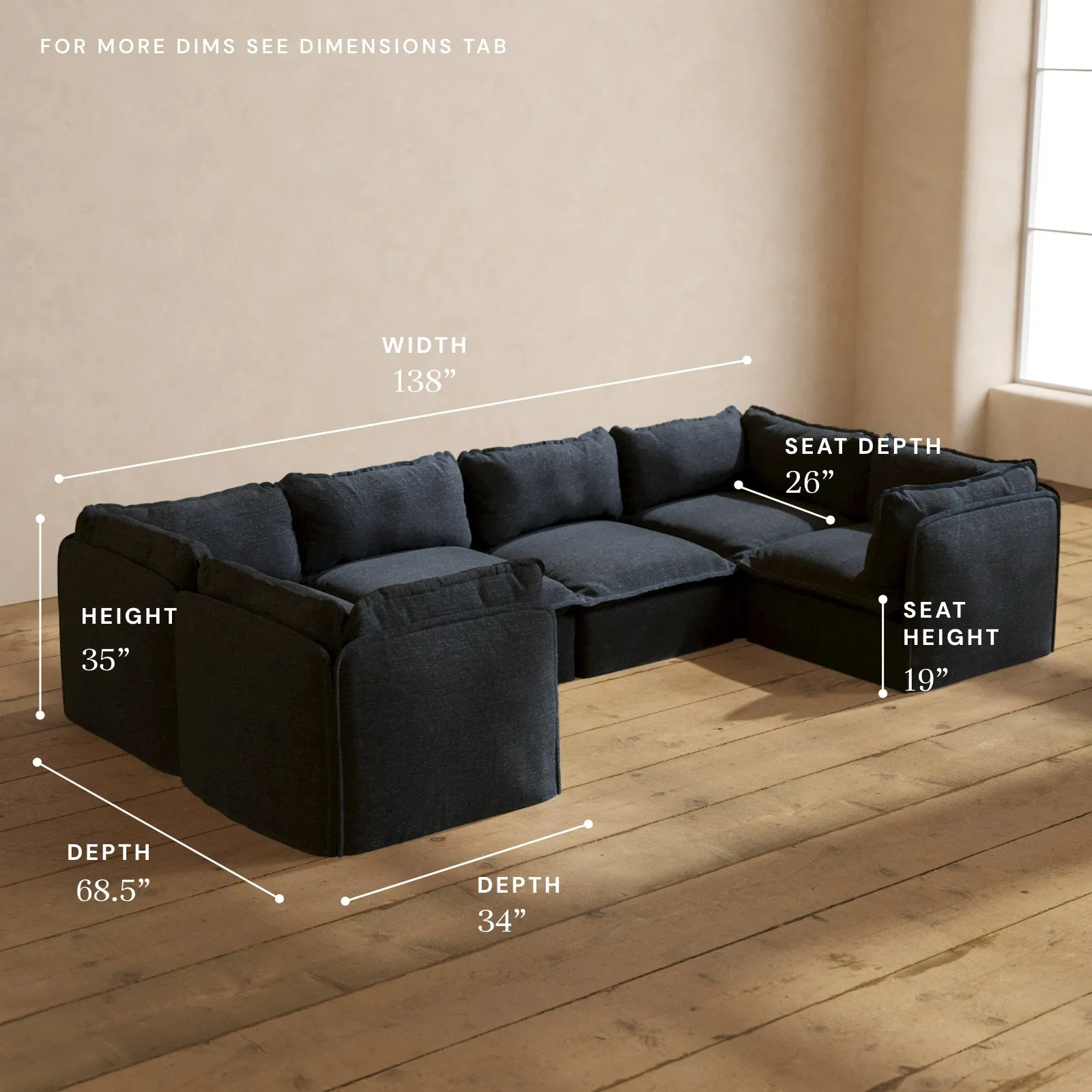 Modular Performance 6-Seater U-Sectional in Indigo | Deluxe Blend
