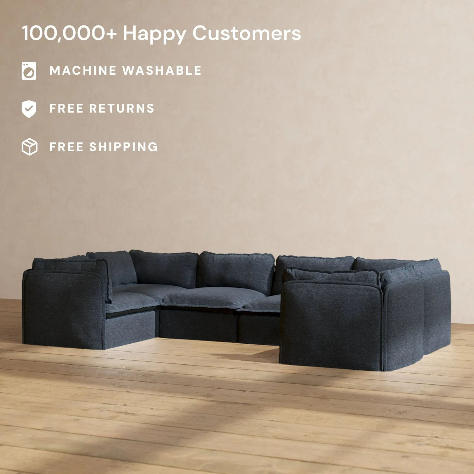 Modular Performance 6-Seater U-Sectional in Indigo | Deluxe Blend