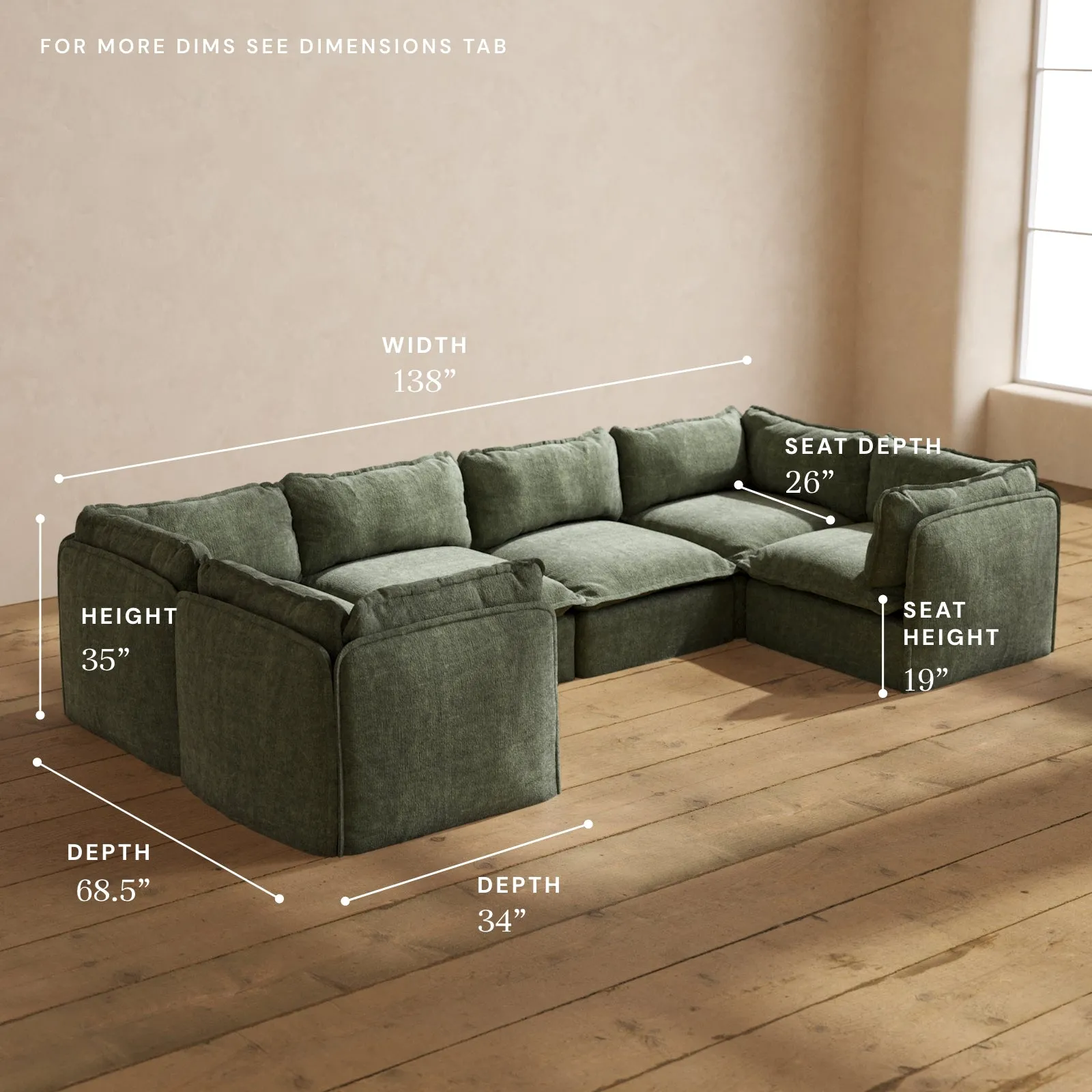 Modular Performance 6-Seater U-Sectional in Willow | Deluxe Blend