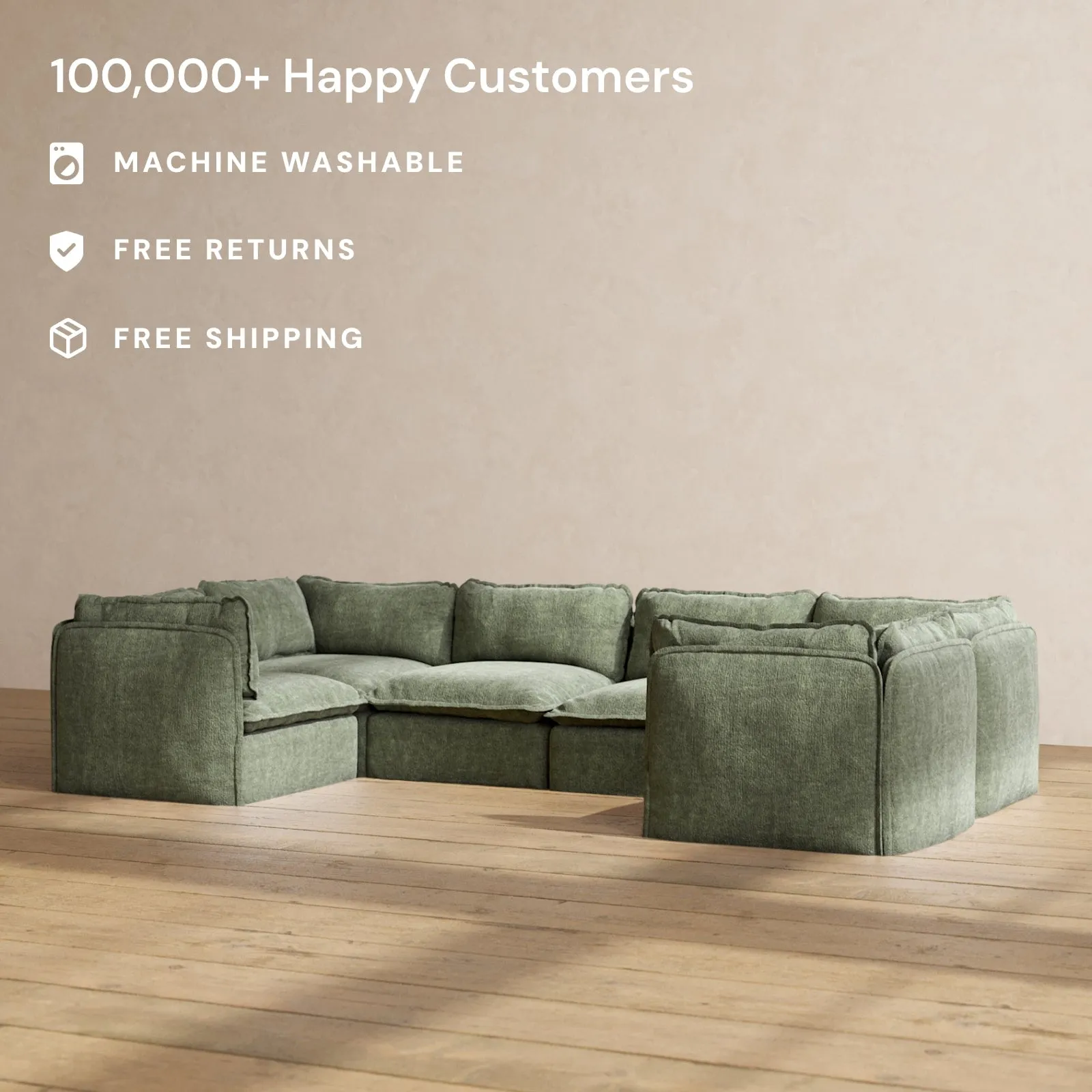 Modular Performance 6-Seater U-Sectional in Willow | Deluxe Blend
