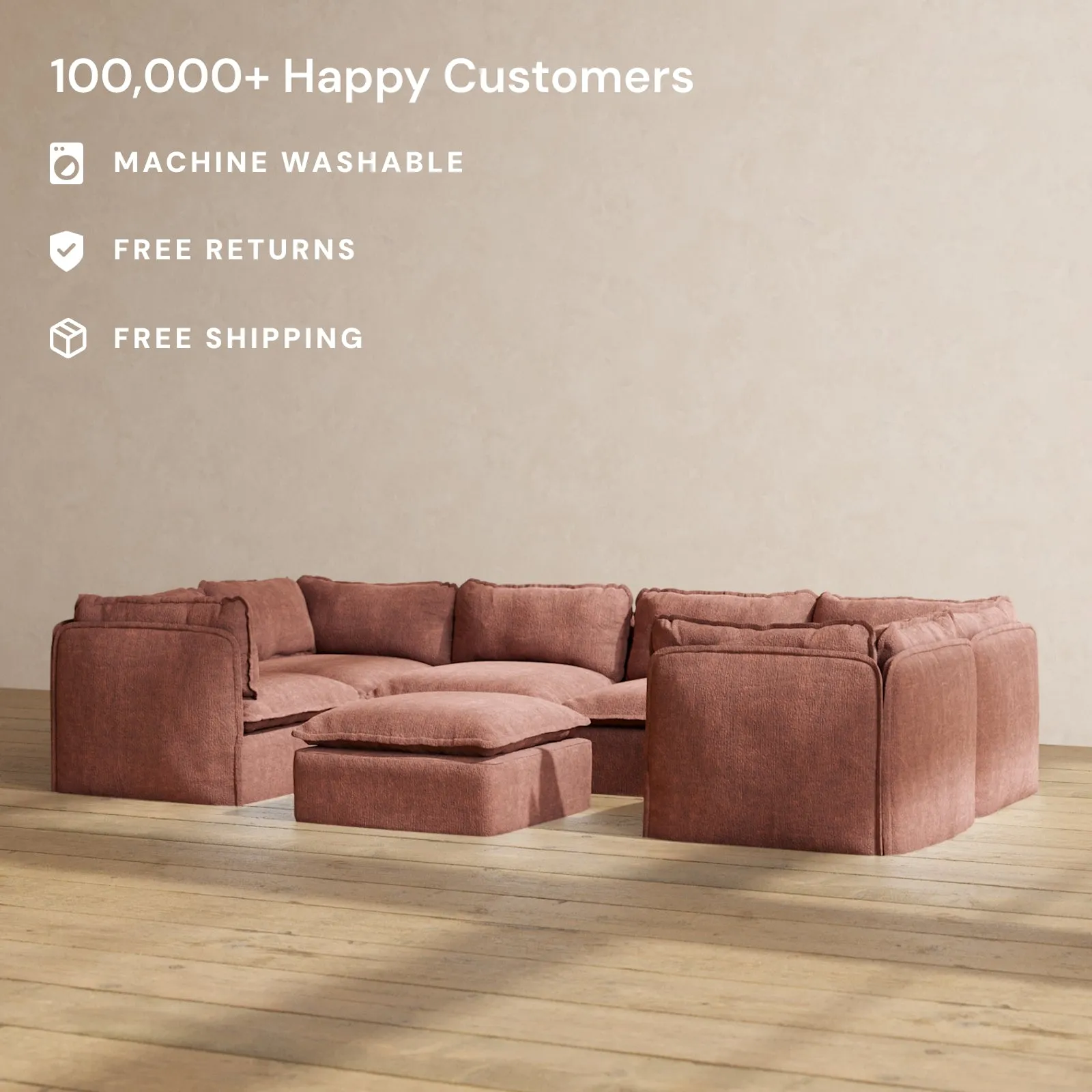 Modular Performance 6-Seater U-Sectional   Ottoman in Chestnut | Deluxe Blend