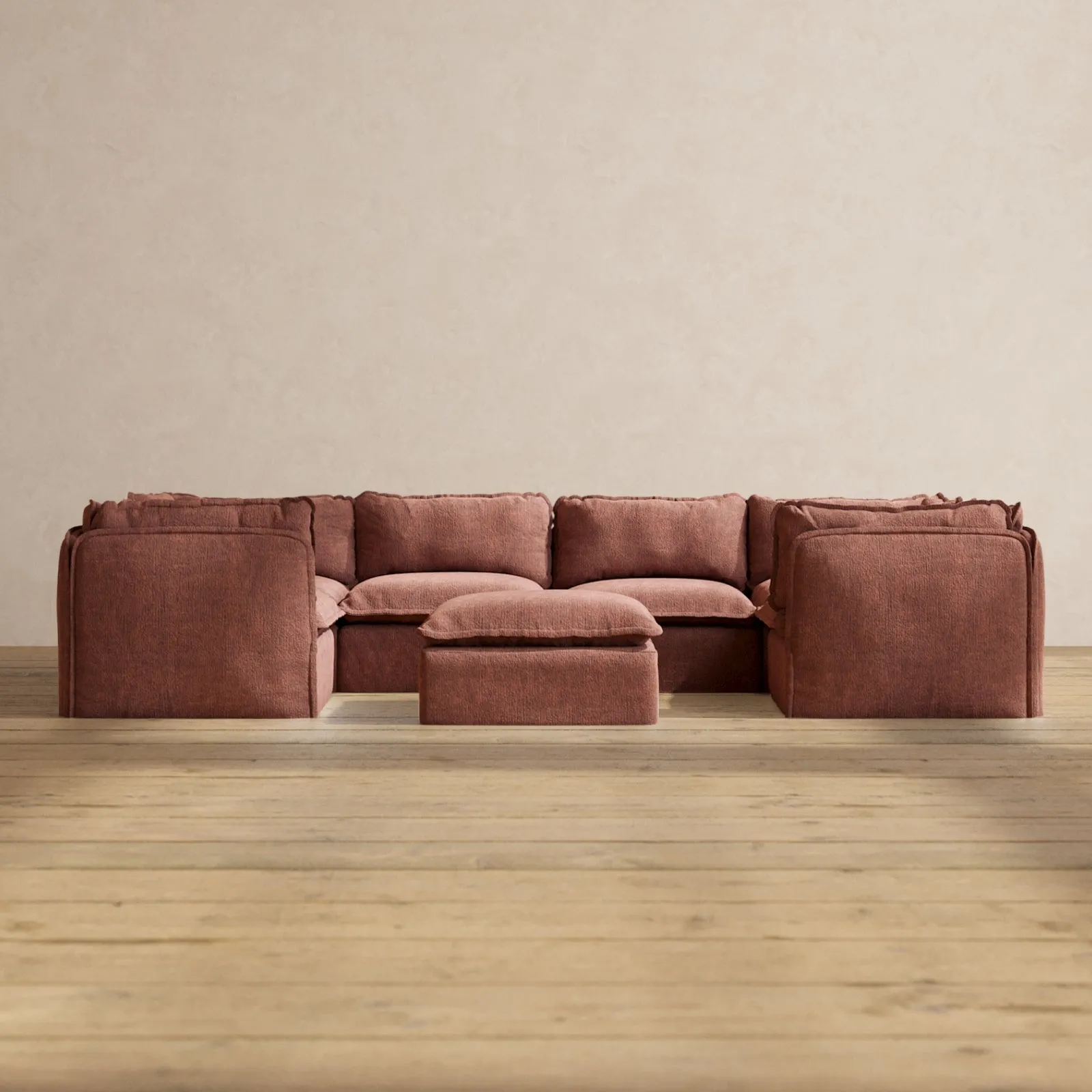Modular Performance 6-Seater U-Sectional   Ottoman in Chestnut | Deluxe Blend