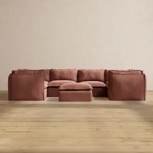 Modular Performance 6-Seater U-Sectional   Ottoman in Chestnut | Relaxed Blend