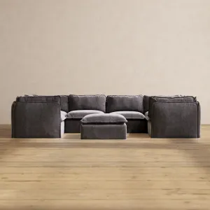 Modular Performance 6-Seater U-Sectional   Ottoman in Cinder | Relaxed Blend