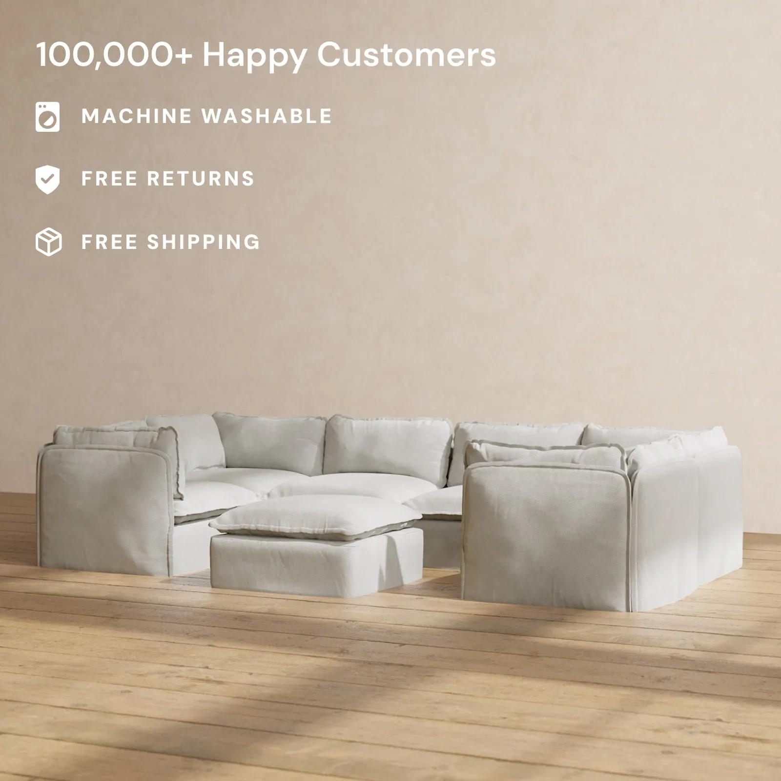 Modular Performance 6-Seater U-Sectional   Ottoman in Cloud | Deluxe Blend