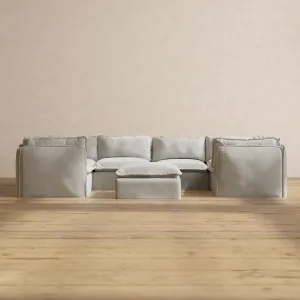 Modular Performance 6-Seater U-Sectional   Ottoman in Cloud | Deluxe Blend